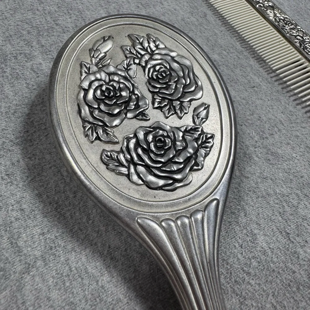 VTG 3 piece Dresser Vanity Set Silver Plated Mirror, Brush and Comb (heavy)